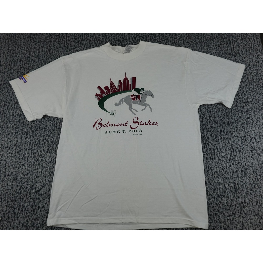 Fruit of the Loom T-Shirt Mens XL White Belmont Stakes 2003 Horse Racing